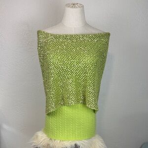 IISLI New York 100% Cashmere Convertible Sequin Sweater Silk Trim M